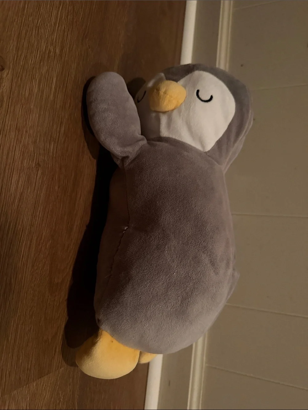 Plush Grey Penguin Small Pet Toy with Yellow Beak and Feet